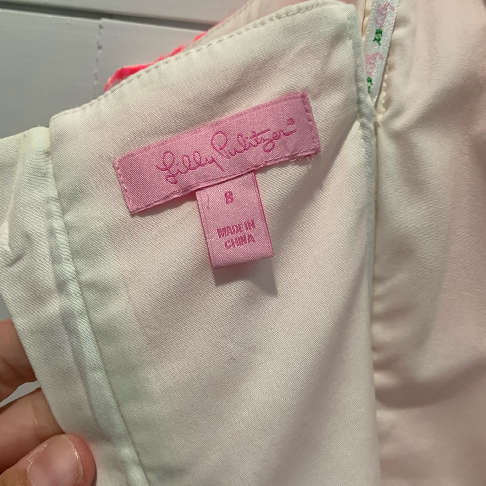 Lilly Pulitzer, size 8 hot pink gingham pencil dress, with cute ruffle detail. - Picture 6 of 12